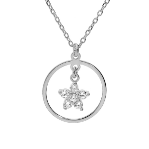 COLLIER ARGENT RHODIÉ FLEUR OXYDES BLANCS  40+5CM
