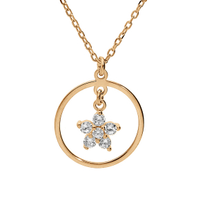 COLLIER ARGENT ET DORÉ FLEUR OXYDES BLANCS  40+5CM