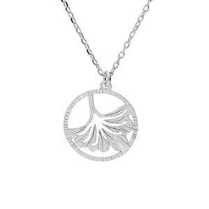 COLLIER ARGENT RHODIÉ PENDENTIF AJOURÉE FEUILLE TROPICAL 15MM 40+5CM