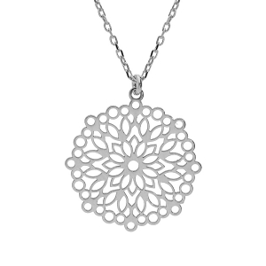 COLLIER ARGENT RHODIÉ PENDENTIF AJOURÉE 23MM 40+5CM