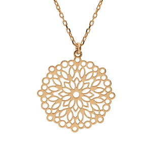 COLLIER ARGENT ET DORURE JAUNE PENDENTIF AJOURÉE 23MM 40+5CM