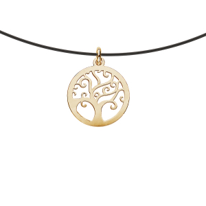 COLLIER ARGENT ET DORURE JAUNE FIL NYLON NOIR ARBRE DE VIE MOYEN MODELE 39CM