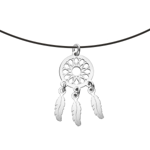 COLLIER ARGENT RHODIÉ FIL NYLON NOIR ATTRAPE REVE MOYEN MODELE 39CM