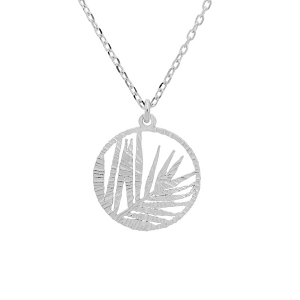 COLLIER ARGENT RHODIÉ PENDENTIF AJOURÉE FEUILLAGE 15MM 40+5CM