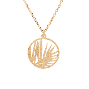 COLLIER ARGENT ET DORURE JAUNE PENDENTIF AJOURÉE FEUILLAGE 15MM 40+5CM