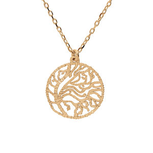 COLLIER ARGENT ET DORURE JAUNE RONDELLE AJOURÉE 15 MM  40+5CM