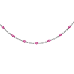 COLLIER ARGENT RHODIÉ OLIVES RÉSINE FRAMBOISE TRANSLUCIDE 40+5CM