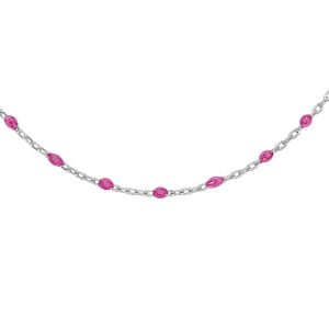 SAUTOIR ARGENT RHODIÉ OLIVES RÉSINE FRAMBOISE TRANSPARENT 60+10CM