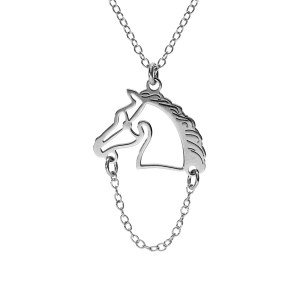 COLLIER ARGENT RHODIÉ TËTE DE CHEVAL DÉCOUPÉ  40+4CM