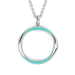 COLLIER ARGENT RHODIÉ PENDENTIF CERCLE RÉSINE TURQUOISE  42+3CM