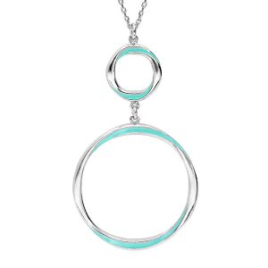 COLLIER ARGENT RHODIÉ 2 PENDENTIFS CERCLE RÉSINE TURQUOISE  42+3CM