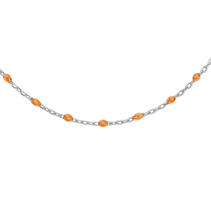 COLLIER ARGENT RHODIÉ OLIVES RÉSINE ORANGE TRANSPARENT  40+5CM