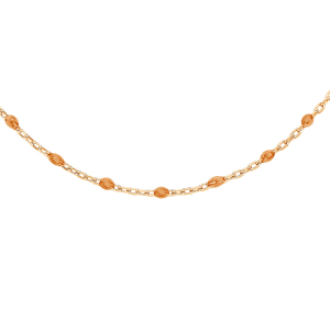 COLLIER ARGENT ET DORURE JAUNE OLIVES RÉSINE ORANGE TRANSPARENT 40+5CM