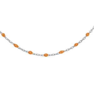 SAUTOIR ARGENT RHODIÉ OLIVES RÉSINE ORANGE TRANSPARENT 60+10CM
