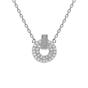 COLLIER ARGENT RHODIÉ PENDENTIF ROND OXYDES BLANCS SERTIS 38+4CM