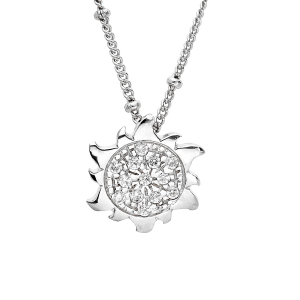 COLLIER ARGENT RHODIÉ PENDENTIF SOLEIL OXYDES BLANCS SERTIS 42+3CM
