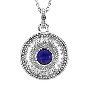 COLLIER ARGENT RHODIÉ FORME RONDE PIERRE LAPIS LAZULI VÉRITABLE 40+4CM