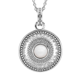 COLLIER ARGENT RHODIÉ FORME RONDE PIERRE NACRE VÉRITABLE 40+4CM