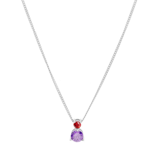 COLLIER ARGENT RHODIÉ PENDENTIF 2 OXYDES SERTIS 3 ET 5MM ROUGE ET VIOLET 42+3CM