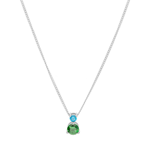 COLLIER ARGENT RHODIÉ PENDENTIF 2 OXYDES SERTIS 3 ET 5MM BLEU ET VERT 42+3CM