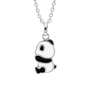 COLLIER  ARGENT RHODIÉ PANDA AVEC RÉSINE  NOIR ET BLANC 36+2CM