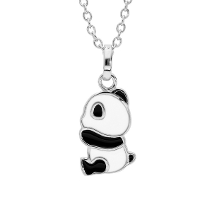COLLIER  ARGENT RHODIÉ PANDA AVEC RÉSINE  NOIR ET BLANC 36+2CM