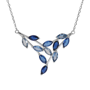 COLLIER ARGENT RHODIÉ FORME POINTE EMPIÉRRÉS BLEU CIEL ET BLEU FONCÉ 40+5CM