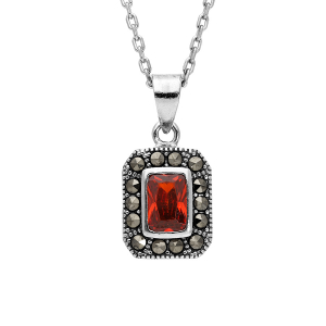 COLLIER ARGENT RHODIÉ RETRO CONTOUR MARCASSITE OXYDE GRENAT 45CM