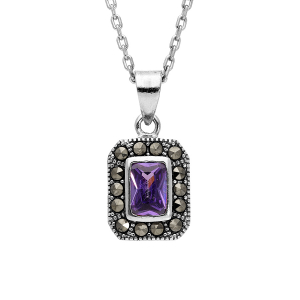 COLLIER ARGENT RHODIÉ RETRO CONTOUR MARCASSITE OXYDE VIOLET 45CM
