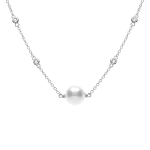 COLLIER ARGENT RHODIÉ PERLE BLANCHE IMITATION 42+3CM