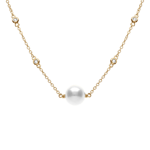 COLLIER ARGENT DORÉ PERLE BLANCHE IMITATION 42+3CM