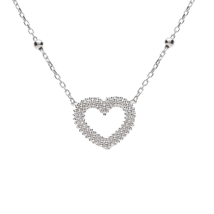 COLLIER ARGENT RHODIÉ CHAINE BOULES COEUR PERLÉ 42+3CM