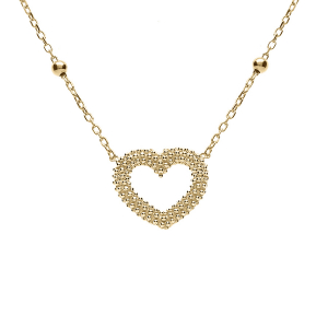 COLLIER ARGENT DORÉ CHAINE BOULES COEUR PERLÉ 42+3CM