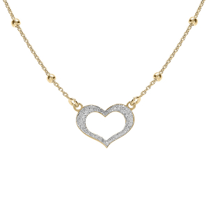 COLLIER ARGENT DORÉ CHAINE BOULES AVEC COEUR  GIVRÉ 42+3CM