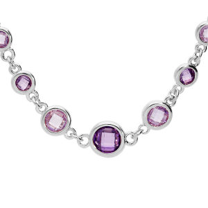 COLLIER ARGENT RHODIÉ MASSIF OXYDES RONDS VIOLETS 40+5CM