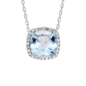 COLLIER ARGENT RHODIÉ MASSIF PENDENTIF CARRÉ PIERRE NATURELLE TOPAZE BLEUE CONTOUR OXYDES BLANCS SERTIS  40+5CM
