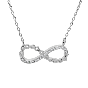 COLLIER ARGENT RHODIÉ MOTIF INFINI AVEC OXYDES BLANCS SERTIS 44CM RÉGLABLE 42 ET 40CM