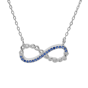 COLLIER ARGENT RHODIÉ INFINI AVEC OXYDES BLEUS  44CM RÉGLABLE 42 ET 40