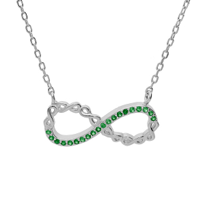 COLLIER ARGENT RHODIÉ INFINI AVEC OXYDES VERTS  44CM RÉGLABLE 42 ET 40