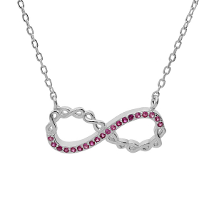 COLLIER ARGENT RHODIÉ INFINI AVEC OXYDES ROSES  44CM RÉGLABLE 42 ET 40