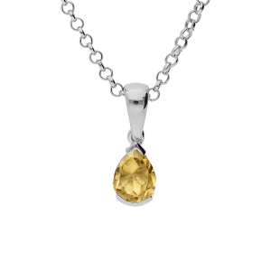 COLLIER ARGENT RHODIÉ PENDENTIF POIRE 8X6MM CITRINE VÉRITABLE 40+5CM