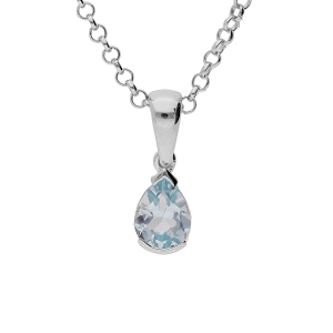 COLLIER ARGENT RHODIÉ PENDENTIF POIRE 8X6MM TOPAZE BLEU VÉRITABLE  40+5CM