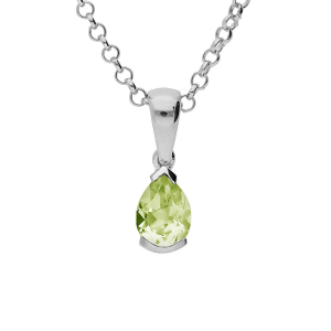 COLLIER ARGENT RHODIÉ PENDENTIF POIRE 8X6MM PÉRIDOT VÉRITABLE  40+5CM