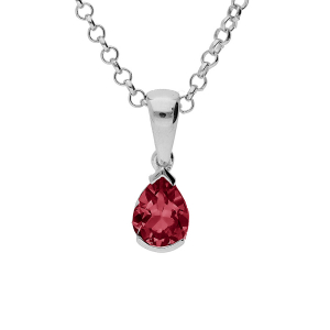 COLLIER  ARGENT RHODIÉ PENDENTIF POIRE 8X6MM GRENAT  VÉRITABLE 40+5CM