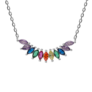 COLLIER ARGFENT RHODIÉ NAVETTES OXYDES MULTICOULEUR 42+3CM