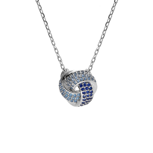 COLLIER ARGENT RHODIÉ PENDENTIF 3 RUBANS DEGRADÉ OXYDES BLEU