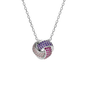 COLLIER ARGENT RHODIÉ PENDENTIF 3 RUBANS DEGRADÉ OXYDES ROSE ET VIOLET 42+3CM