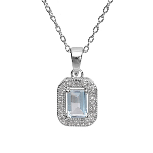 COLLIER ARGENT RHODIÉ MASSIF PIERRE CARRÉ TOPAZE BLEUE VÉRITABLE CONTOUR OXYDES BLANCS SERTIS 40+5CM