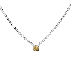 COLLIER ARGENT RHODIÉ PENDENTIF PIERRE VÉRITABLE CITRINE 3MM 38+5CM