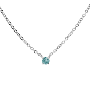 COLLIER ARGENT RHODIÉ PENDENTIF PIERRE VÉRITABLE TOPAZE BLEU 3MM 38+5CM